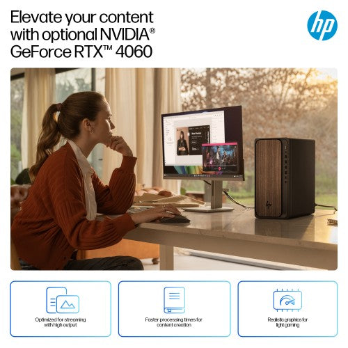 HP OmniDesk AI M03-0004na Intel Core Ultra 5 225 16 GB DDR5-SDRAM 1 TB SSD Windows 11 Home Tower PC AI PC Grey, Wood