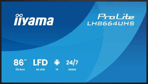 iiyama LH8664UHS-B3AG Signage Display Digital signage flat panel 2.17 m (85.6") Wi-Fi 450 cd/m² 4K Ultra HD Black Built-in processor Android 24/7