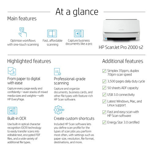 HP ScanJet Pro 2000 s2 Sheet-fed scanner 600 x 600 DPI A4 Black, White