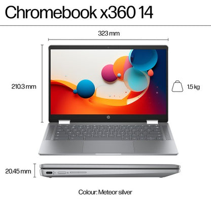HP Chromebook x360 14b-cd0002na Intel® N N100 35.6 cm (14") Touchscreen HD 4 GB LPDDR5-SDRAM 128 GB eUFS Wi-Fi 6 (802.11ax) ChromeOS Silver