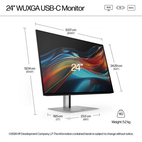 HP Series 7 Pro 24 inch WUXGA USB-C Monitor - 724pu PVC Free