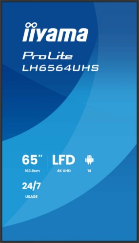 iiyama LH6564UHS-B1AG Signage Display Digital signage flat panel 165.1 cm (65") Wi-Fi 500 cd/m² 4K Ultra HD Black Built-in processor Android 24/7