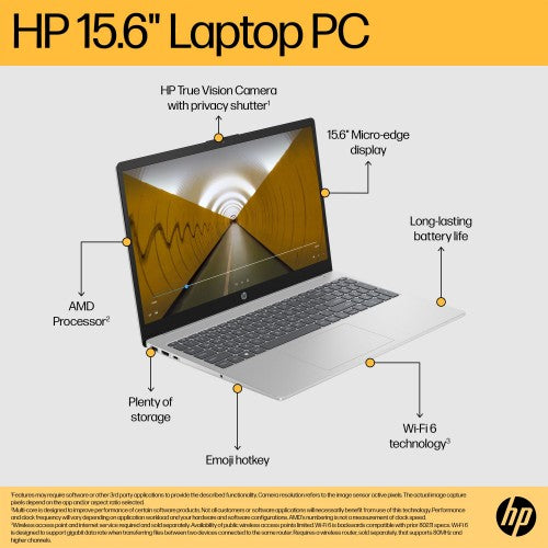 HP 15-fc0017na AMD Ryzen™ 5 7520U Laptop 39.6 cm (15.6") Full HD 8 GB LPDDR5-SDRAM 256 GB SSD Wi-Fi 6 (802.11ax) Windows 11 Home Black