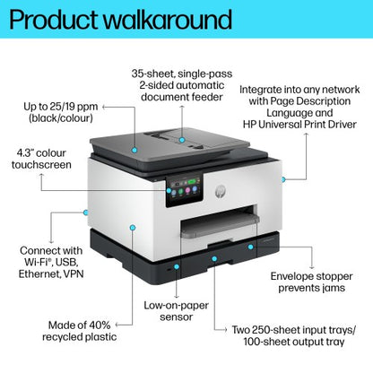 HP OfficeJet Pro 9130b Wireless All-in-One Color Printer, Two-sided printing; Copier, Scanner