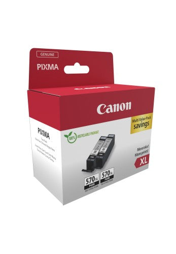 Canon 0318C010/PGI-570PGBKXL Ink cartridge black high-capacity pigmented twin pack Blister with security, 2x1K pages ISO/IEC 24711 22ml Pack=2 for Canon Pixma MG 5750/7750
