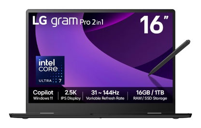 LG Gram Pro 2in1 16T90TP-G 16" Hybrid AI 2-in-1 Laptop - Intel® Core™ Ultra 7 255H, 1TB SSD, 16 GB RAM - Black - [2025]