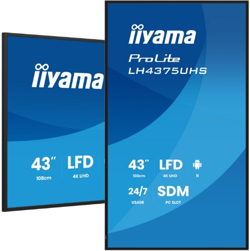 iiyama LH4375UHS-B2AG Signage Display Digital signage flat panel 108 cm (42.5") LCD Wi-Fi 500 cd/m² 4K Ultra HD Black Built-in processor Android 11 24/7