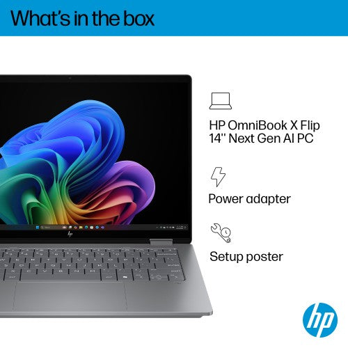 HP OmniBook X FlipNGAI 14-fk0005na Copilot+ PC AMD Ryzen AI 7 350 Hybrid (2-in-1) 35.6 cm (14") Touchscreen 3K 16 GB LPDDR5x-SDRAM 1 TB SSD Wi-Fi 7 (802.11be) Windows 11 Home Silver