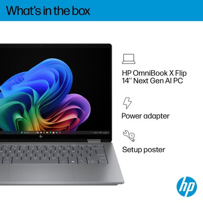 HP OmniBook X FlipNGAI 14-fk0005na Copilot+ PC AMD Ryzen AI 7 350 Hybrid (2-in-1) 35.6 cm (14") Touchscreen 3K 16 GB LPDDR5x-SDRAM 1 TB SSD Wi-Fi 7 (802.11be) Windows 11 Home Silver