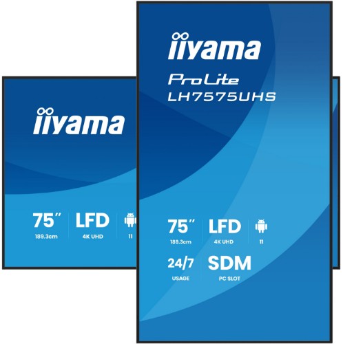 iiyama LH7575UHS-B2AG Signage Display Digital signage flat panel 190.5 cm (75") LCD Wi-Fi 500 cd/m² 4K Ultra HD Black Built-in processor Android 11 24/7