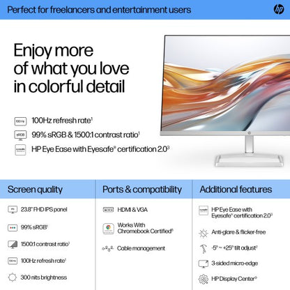 HP Series 5 23.8 inch FHD White Monitor - 524sw