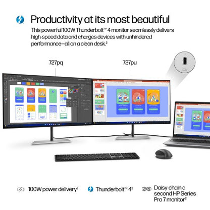 HP Series 7 Pro 27 inch QHD Thunderbolt 4 Monitor - 727pu PVC Free