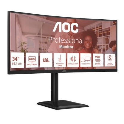 AOC E4 CU34E4CV computer monitor 86.4 cm (34") 3440 x 1440 pixels UltraWide Quad HD LCD Black