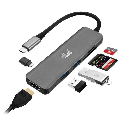 Adesso AUH-4020 laptop dock/port replicator Thunderbolt 3 Aluminium